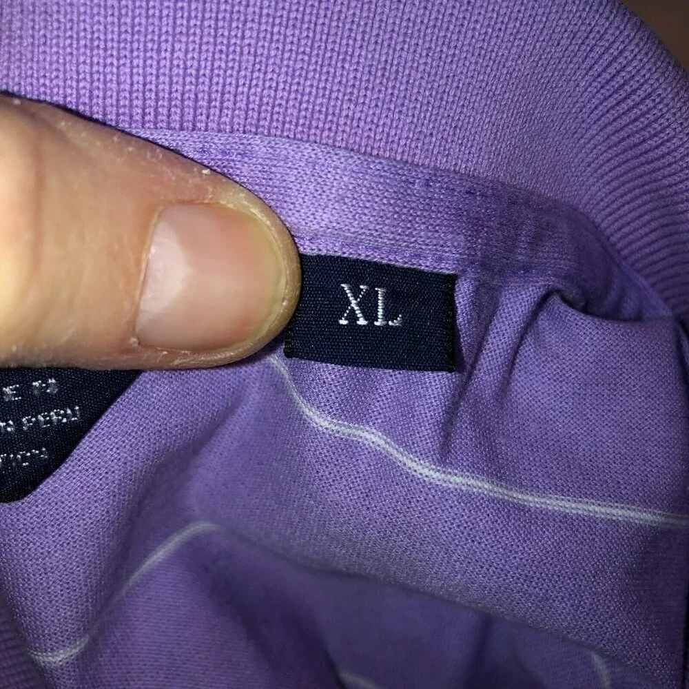 Ralph Lauren Polo Golf Shirt Mens Large Purple Striped Performance Classic Sz L